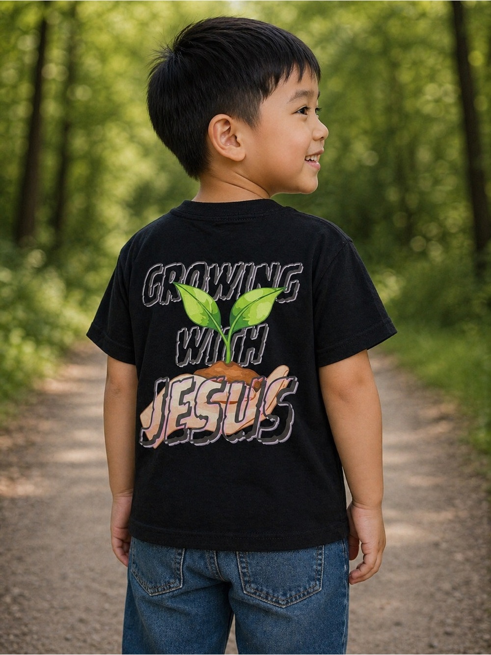 Kids' Black 'Growing With Jesus' Graphic Tee